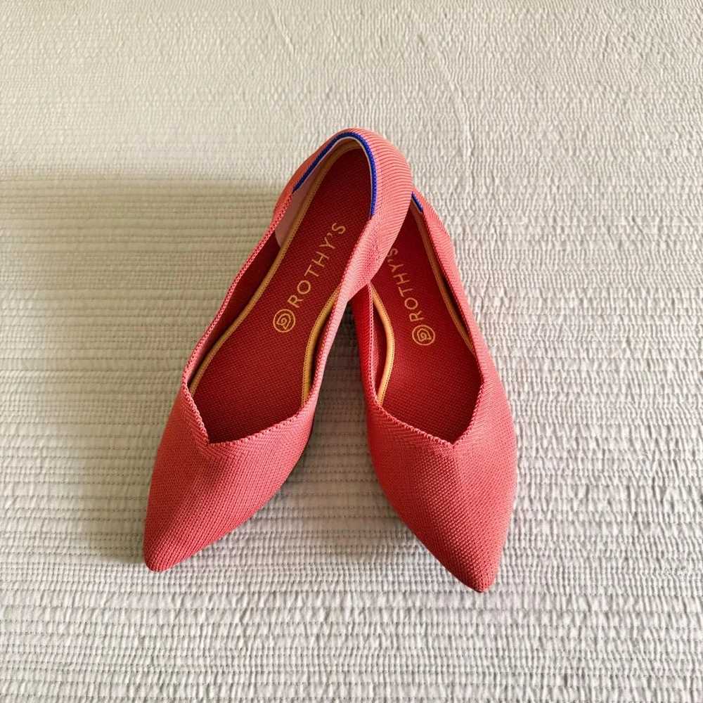 Rothys‎ The Point Women's Coral Pink Knit Pointed Toe Flat Shoes Size 11.5